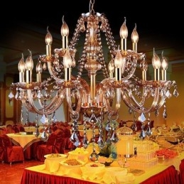 Europejski kryształowy żyrandol Elegancka duża lampa wisząca Bursztyn