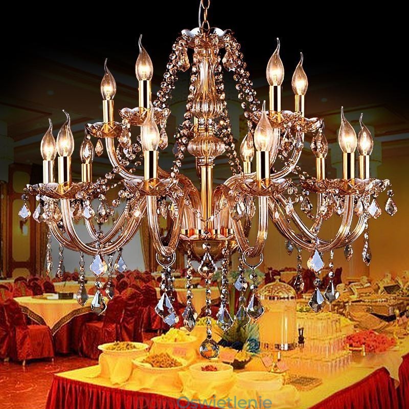 Europejski kryształowy żyrandol Elegancka duża lampa wisząca Bursztyn