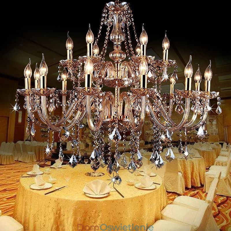 Europejski kryształowy żyrandol Elegancka duża lampa wisząca Bursztyn