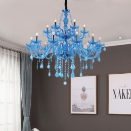 Duży kryształowy żyrandol europejski wiszący jasnoniebieski kolor estetyczny
