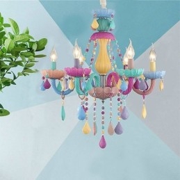 Europejski kolorowy kryształowy żyrandol Macaron wisząca lampa