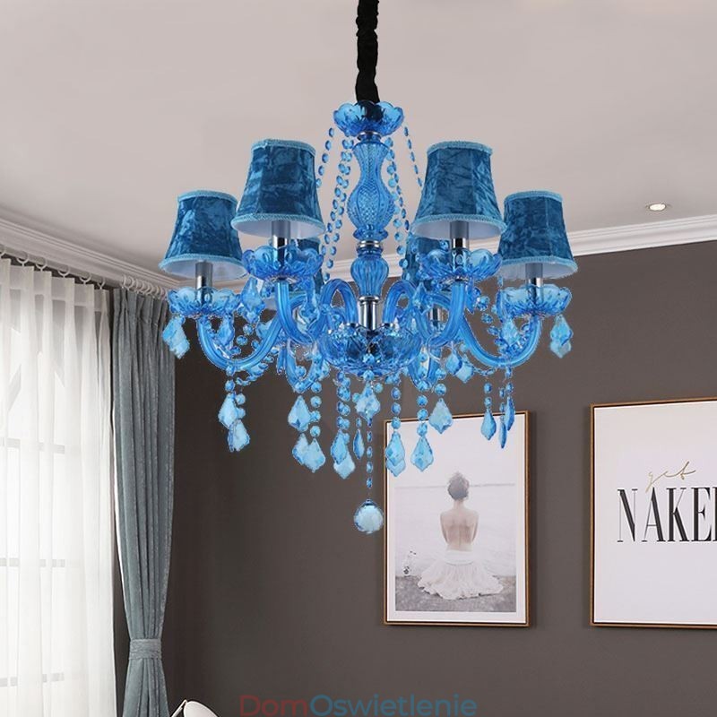 Europejski styl niebieski kryształowy żyrandol unikalna lampa wisząca