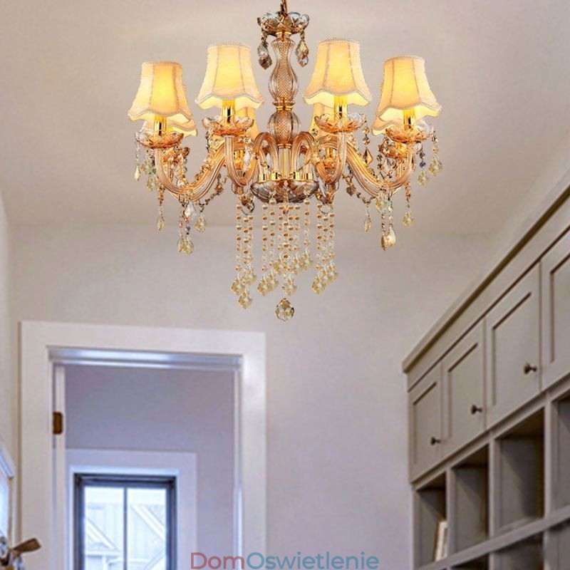 Europejski kryształowy żyrandol Elegancka bursztynowa lampa wisząca