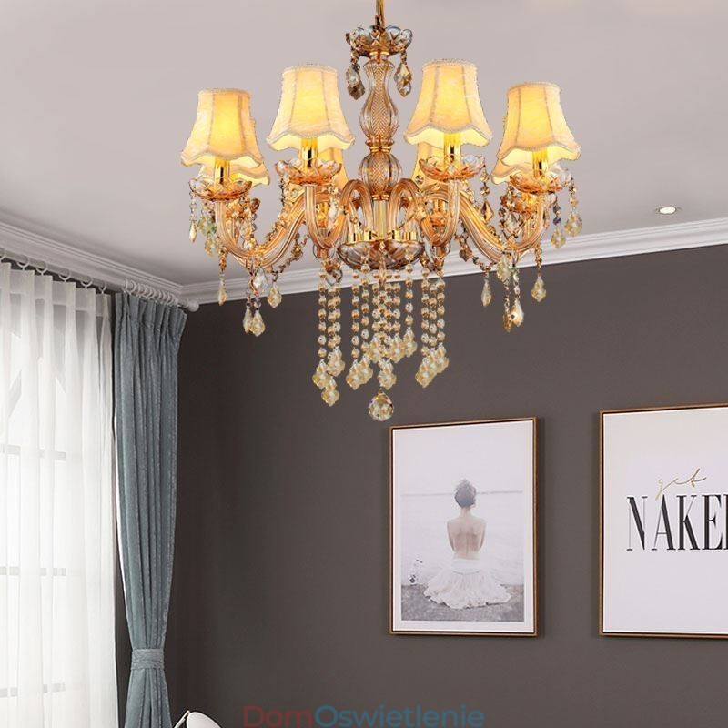Europejski kryształowy żyrandol Elegancka bursztynowa lampa wisząca