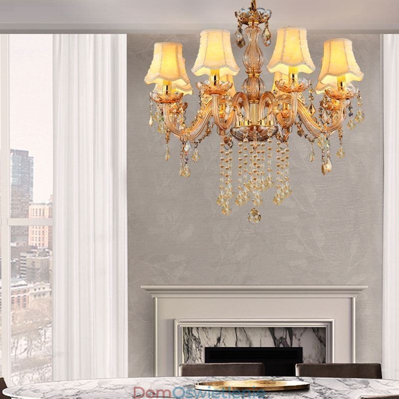 Europejski kryształowy żyrandol Elegancka bursztynowa lampa wisząca