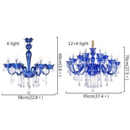 Europejski styl kryształowy żyrandol niebieski kryształ szkło wiszące lampa