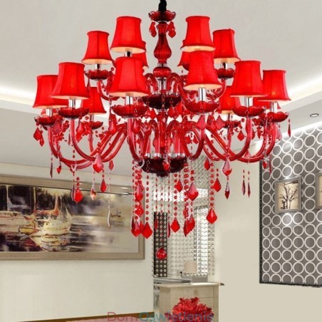 Kryształowy żyrandol w kolorze europejskim, wisząca lampa w kolorze czerwonym Kryształowy żyrandol w kolorze europejskim, wisząca lampa w kolorze czerwonym