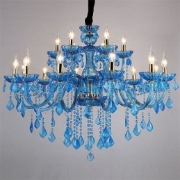 Elegancki kryształowy żyrandol europejska niebieska lampa wisząca