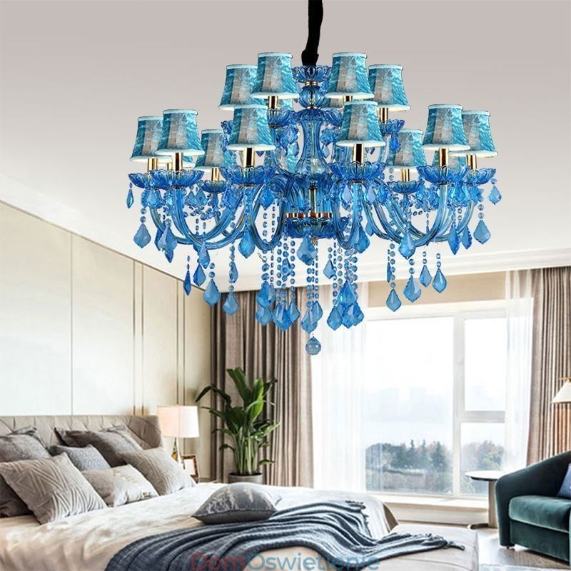 Elegancki kryształowy żyrandol europejska niebieska lampa wisząca