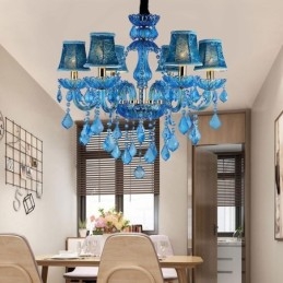 Elegancki kryształowy żyrandol europejska niebieska lampa wisząca