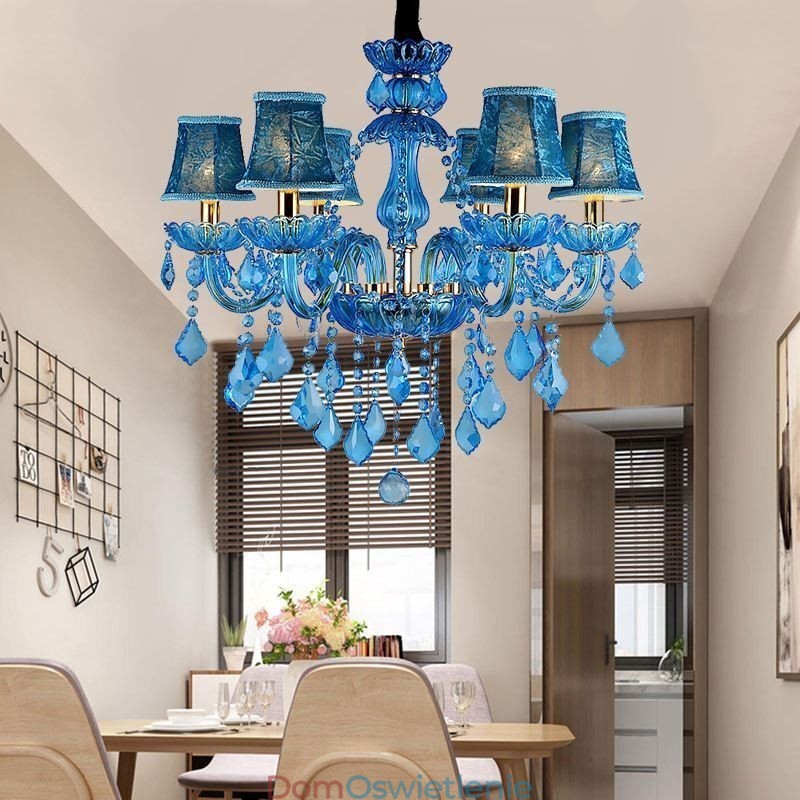 Elegancki kryształowy żyrandol europejska niebieska lampa wisząca