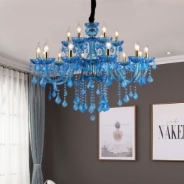 Elegancki kryształowy żyrandol europejska niebieska lampa wisząca