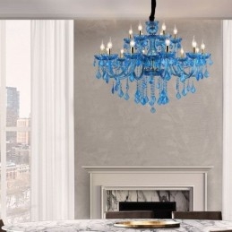 Elegancki kryształowy żyrandol europejska niebieska lampa wisząca