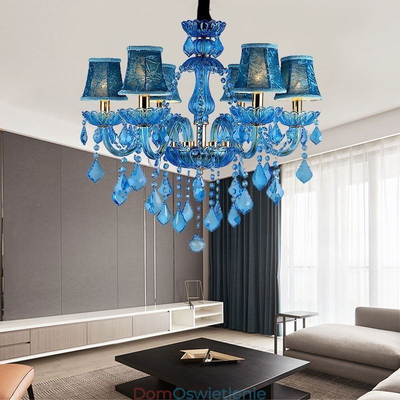 Elegancki kryształowy żyrandol europejska niebieska lampa wisząca