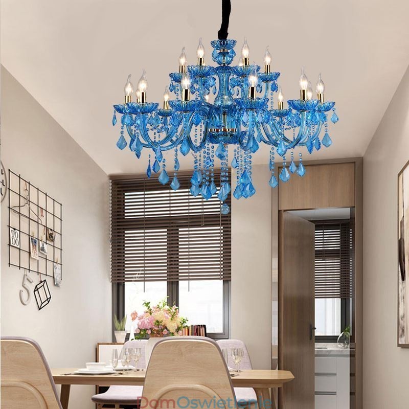 Elegancki kryształowy żyrandol europejska niebieska lampa wisząca