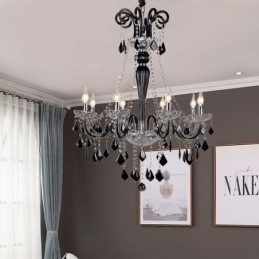 Retro kryształowy żyrandol europejska czarna lampa wisząca