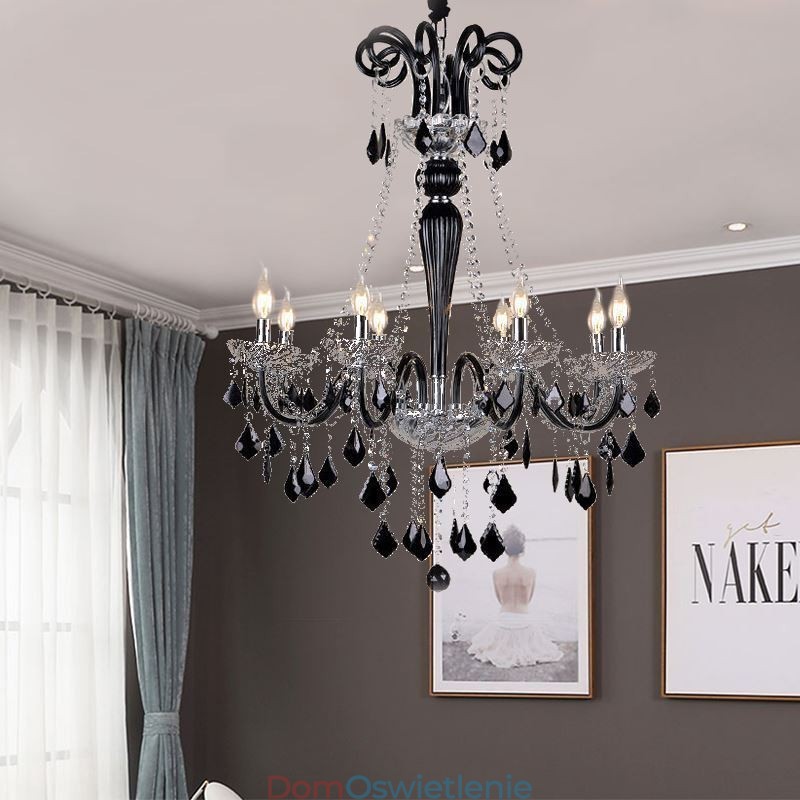Retro kryształowy żyrandol europejska czarna lampa wisząca
