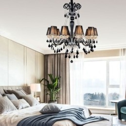 Retro kryształowy żyrandol europejska czarna lampa wisząca