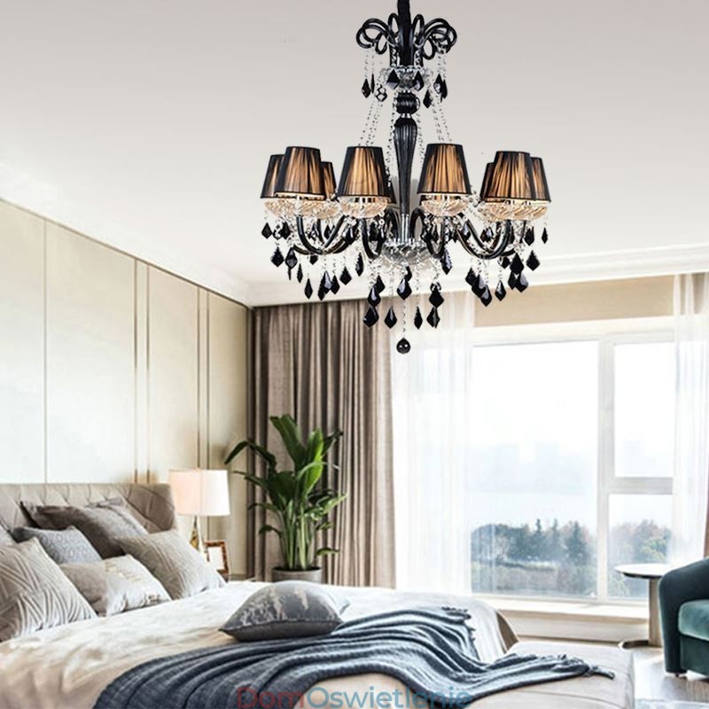 Retro kryształowy żyrandol europejska czarna lampa wisząca