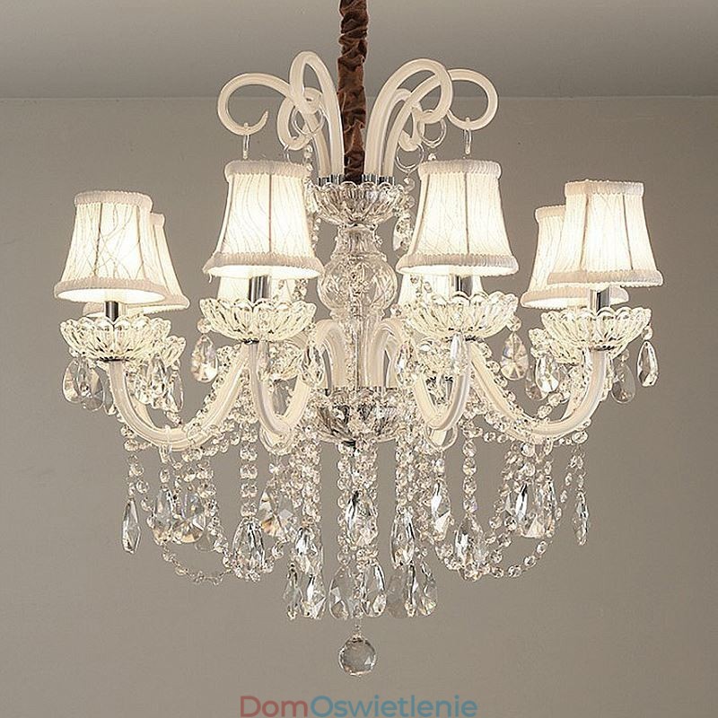 Elegancki kryształowy żyrandol w kolorze europejskim, wisząca lampa w kolorze białym
