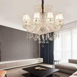 Elegancki kryształowy żyrandol w kolorze europejskim, wisząca lampa w kolorze białym