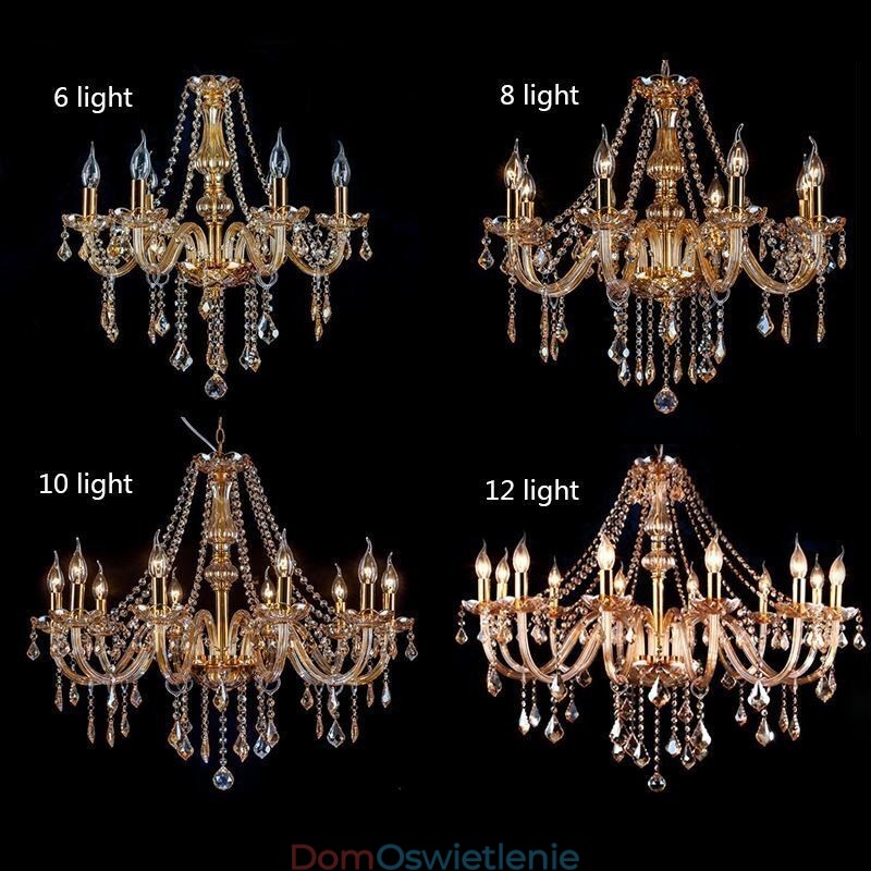 Europejski kryształowy żyrandol luksusowy wiszący w kolorze bursztynu