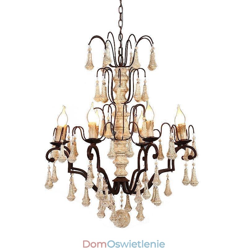 Drewniana lampa wisząca w stylu retro, elegancki żyrandol