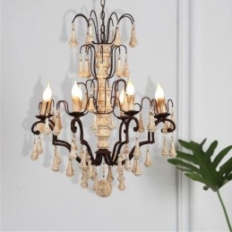 Drewniana lampa wisząca w stylu retro, elegancki żyrandol