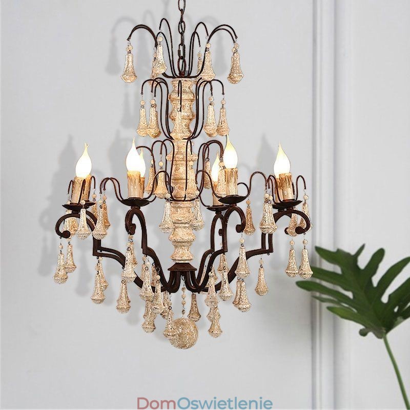 Drewniana lampa wisząca w stylu retro, elegancki żyrandol