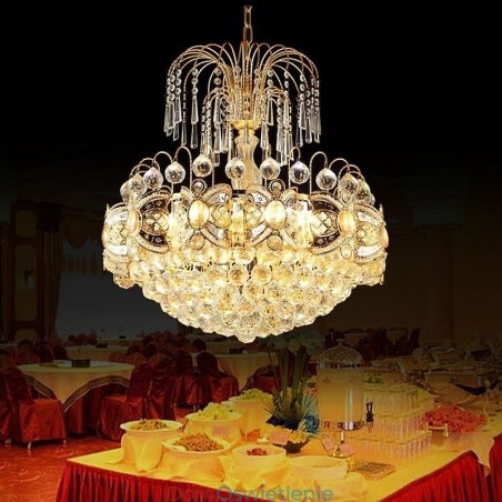 Elegancki kryształowy żyrandol, klasyczna lampa wisząca w kolorze złota Elegancki kryształowy żyrandol, klasyczna lampa wisząca w kolorze złota