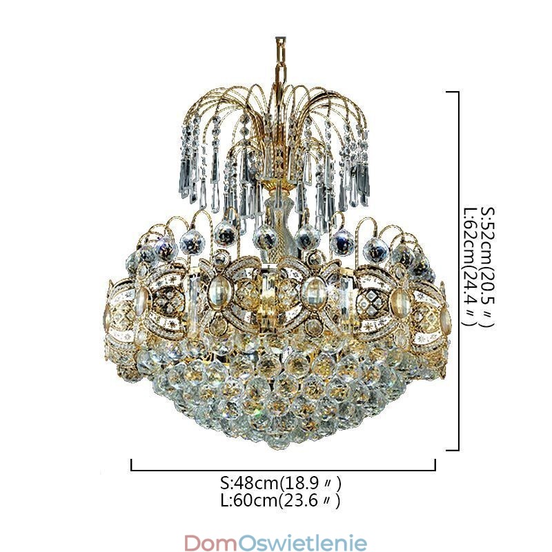 Elegancki kryształowy żyrandol, klasyczna lampa wisząca w kolorze złota