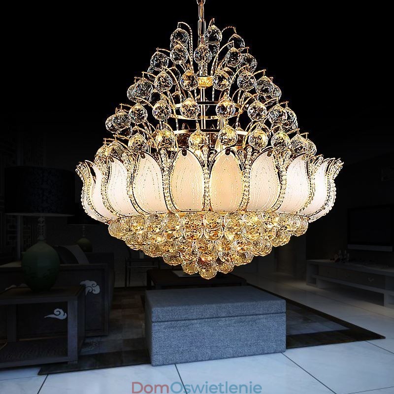 Współczesny kryształowy żyrandol Empire w kolorze złotym wisząca lampa Lotus