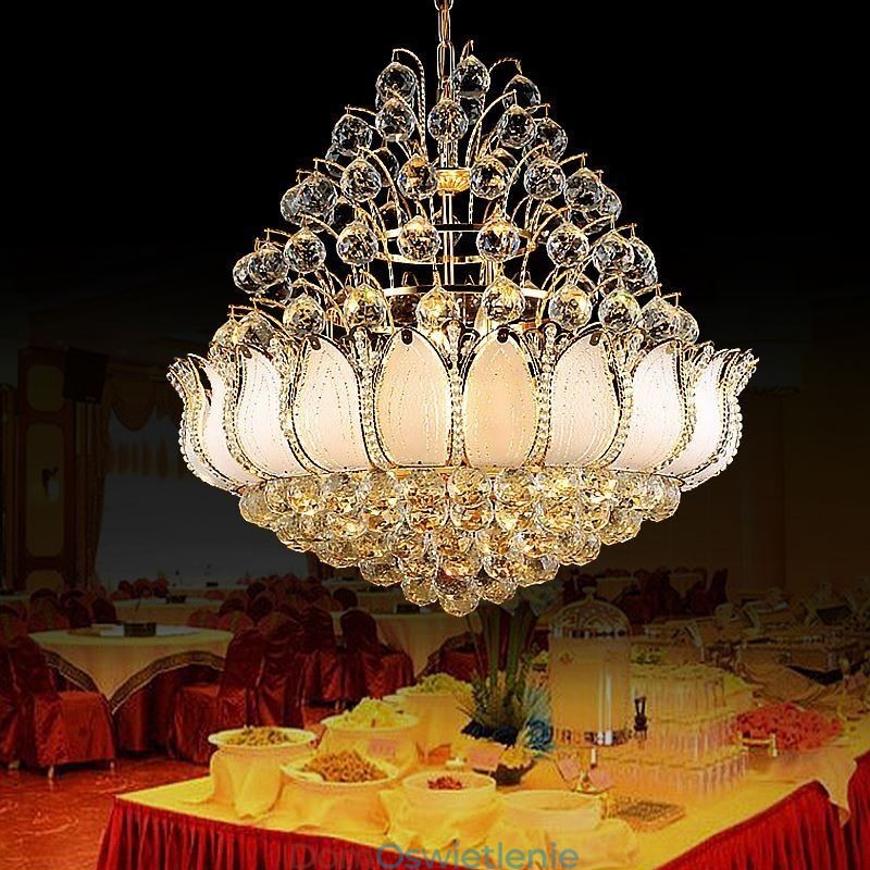 Współczesny kryształowy żyrandol Empire w kolorze złotym wisząca lampa Lotus
