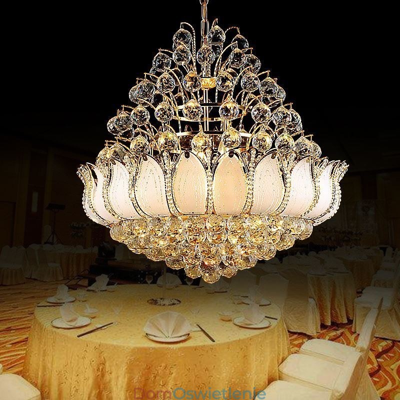 Współczesny kryształowy żyrandol Empire w kolorze złotym wisząca lampa Lotus