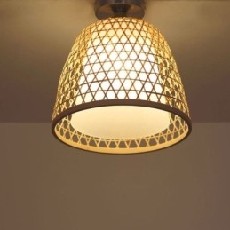 Bambusowa półpłaska lampa sufitowa okrągła, kreatywna, oświetlenie przedsionka