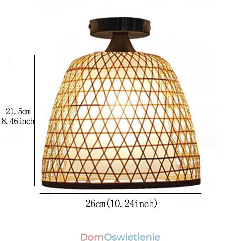 Bambusowa półpłaska lampa sufitowa okrągła, kreatywna, oświetlenie przedsionka