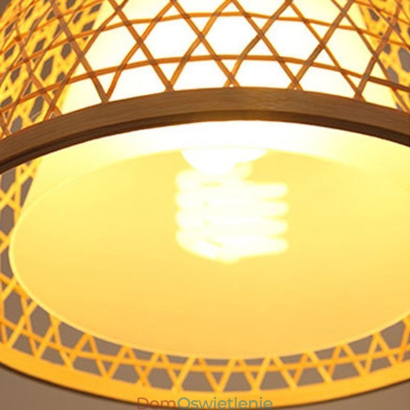 Bambusowa półpłaska lampa sufitowa okrągła, kreatywna, oświetlenie przedsionka