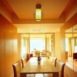 Unikalna, półpłaska, okrągła, bambusowa lampa sufitowa, oświetlenie ganku