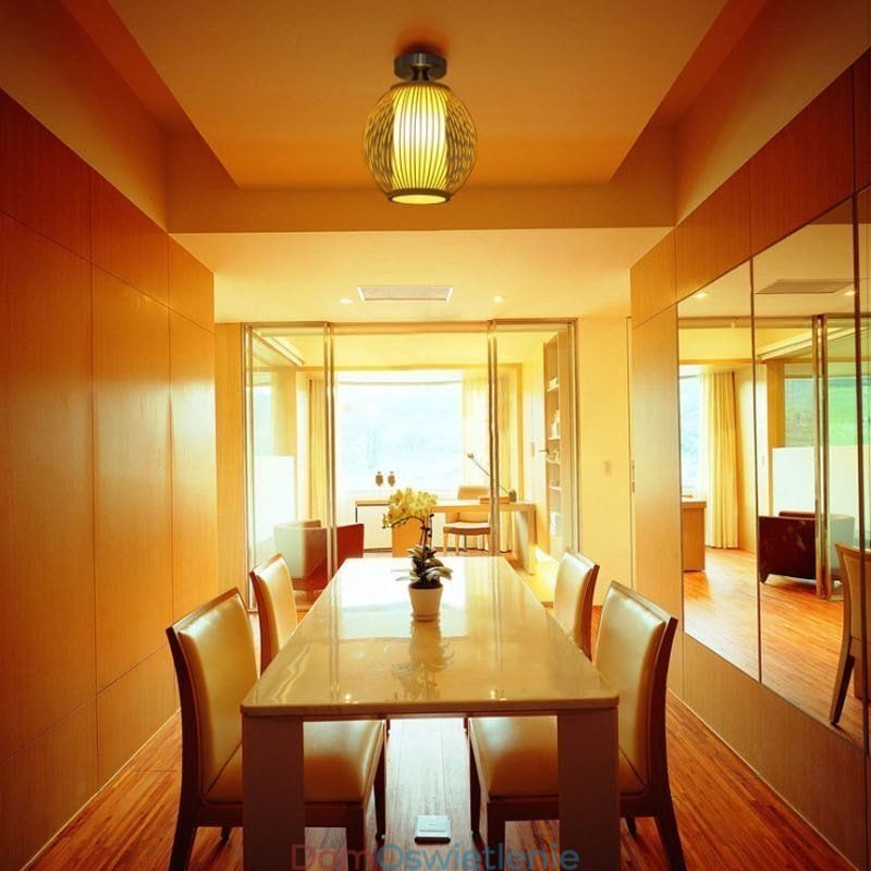 Unikalna, półpłaska, okrągła, bambusowa lampa sufitowa, oświetlenie ganku