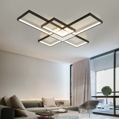 Minimalistyczna lampa sufitowa z pięcioma kwadratowymi kloszami, bezstopniowa, ściemnialna, z pilotem, 92 W Minimalistyczna lampa sufitowa z pięcioma kwadratowymi kloszami, bezstopniowa, ściemnialna, z pilotem, 92 W