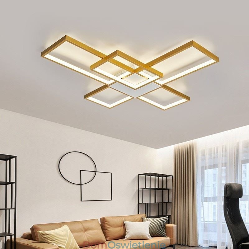 Minimalistyczna lampa sufitowa z pięcioma kwadratowymi kloszami, bezstopniowa, ściemnialna, z pilotem, 92 W