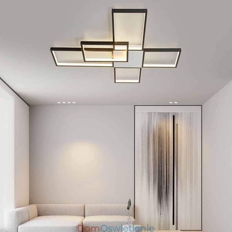 Minimalistyczna lampa sufitowa z pięcioma kwadratowymi kloszami, bezstopniowa, ściemnialna, z pilotem, 92 W