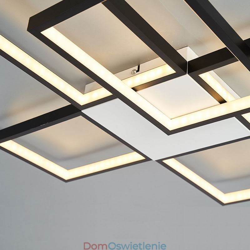 Minimalistyczna lampa sufitowa z pięcioma kwadratowymi kloszami, bezstopniowa, ściemnialna, z pilotem, 92 W