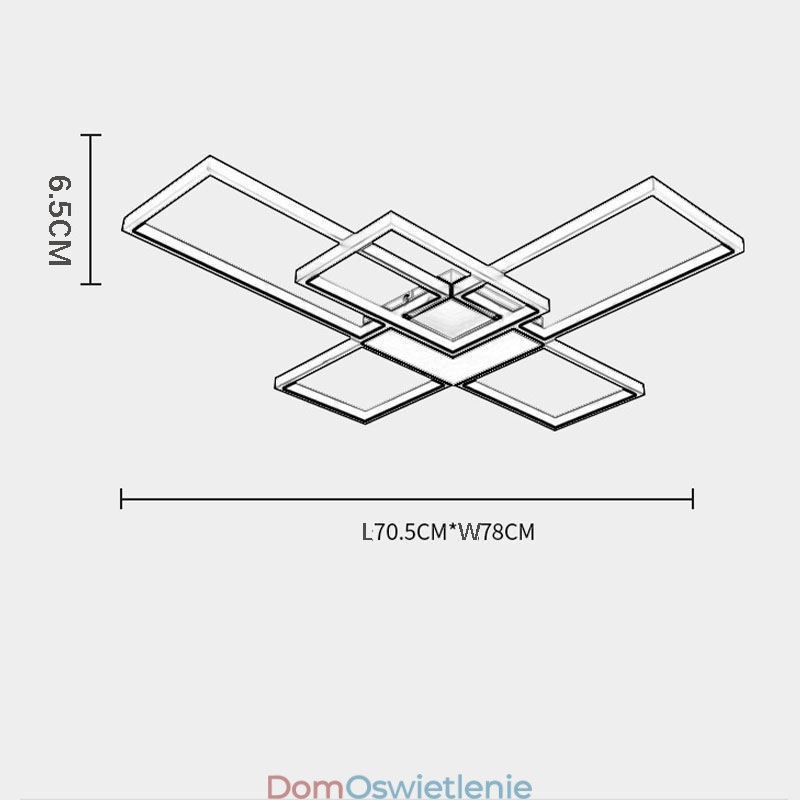 Minimalistyczna lampa sufitowa z pięcioma kwadratowymi kloszami, bezstopniowa, ściemnialna, z pilotem, 92 W