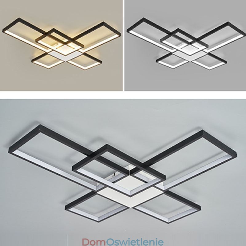 Minimalistyczna lampa sufitowa z pięcioma kwadratowymi kloszami, bezstopniowa, ściemnialna, z pilotem, 92 W