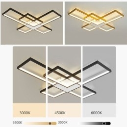 Minimalistyczna lampa sufitowa z pięcioma kwadratowymi kloszami, bezstopniowa, ściemnialna, z pilotem, 92 W