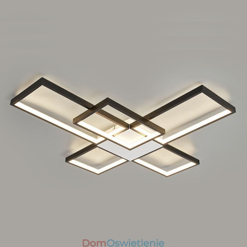 Minimalistyczna lampa sufitowa z pięcioma kwadratowymi kloszami, bezstopniowa, ściemnialna, z pilotem, 92 W
