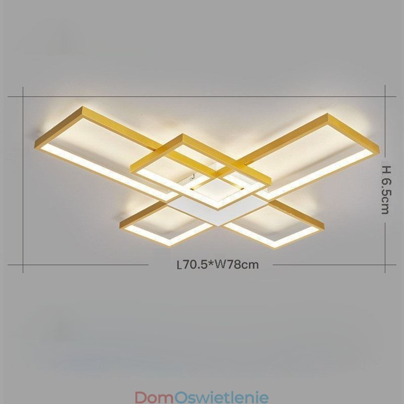 Minimalistyczna lampa sufitowa z pięcioma kwadratowymi kloszami, bezstopniowa, ściemnialna, z pilotem, 92 W