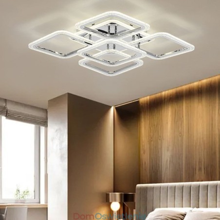 Lampa sufitowa kwadratowa, chromowana, akrylowa, 5 świateł Lampa sufitowa kwadratowa, chromowana, akrylowa, 5 świateł