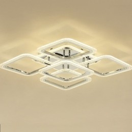 Lampa sufitowa kwadratowa, chromowana, akrylowa, 5 świateł